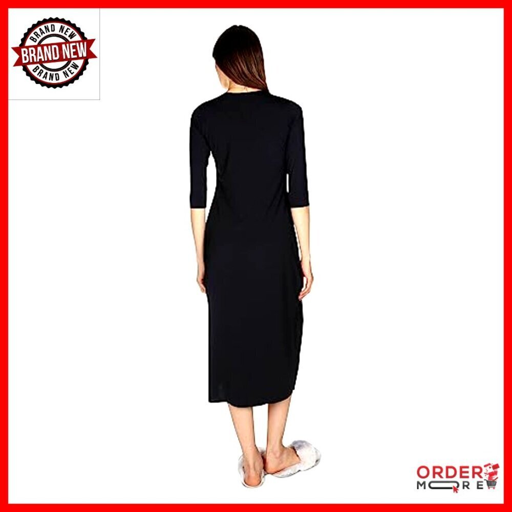 Silky Slip Dress 3/4 Sleeve Midi Length Elegant Minimal Chic Evening Wear - Picture 6 of 6